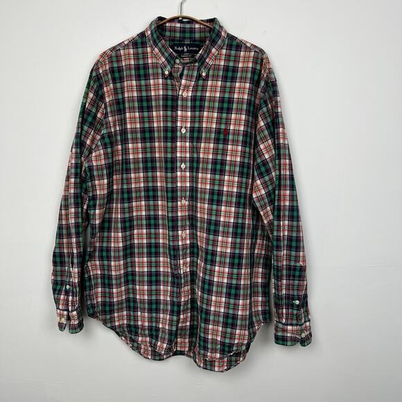 Ralph Lauren Men’s 16.5 34/35 Button Front Shirt Plaid Long Sleeve Green Red - Picture 1 of 9
